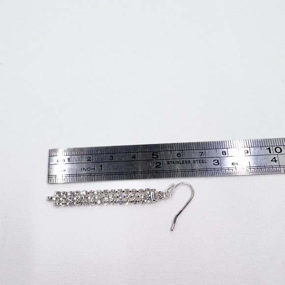 NWT - Indeed - Clear Rhinestone 3 Strand Dangle Silver Tone Fishhook Earrings - Picture 4 of 9